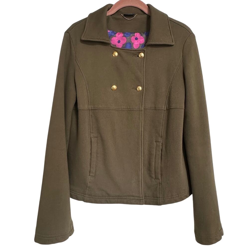 Le Tigre EUC Coat Blazer Dark Olive Army Green Floral Gold Button Size Medium